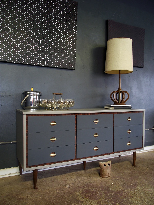 Vintage Ground Mid Century Two Tone Dresser / Buffet / Credenza