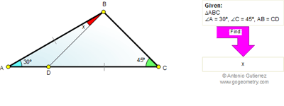  Geometry Problem 602: Triangle, Angles, 30 and 45 Degrees, Cevian, Congruence.