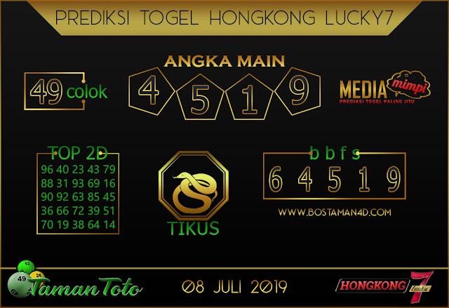 Prediksi Togel HONGKONG LUCKY 7 TAMAN TOTO 08 JULI 2019