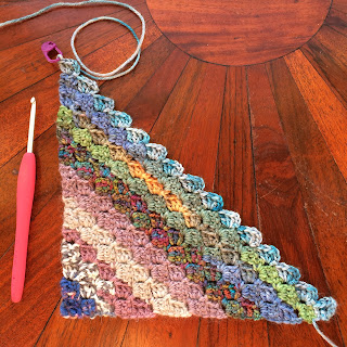 First seven stripes of a corner to corner crochet blanket