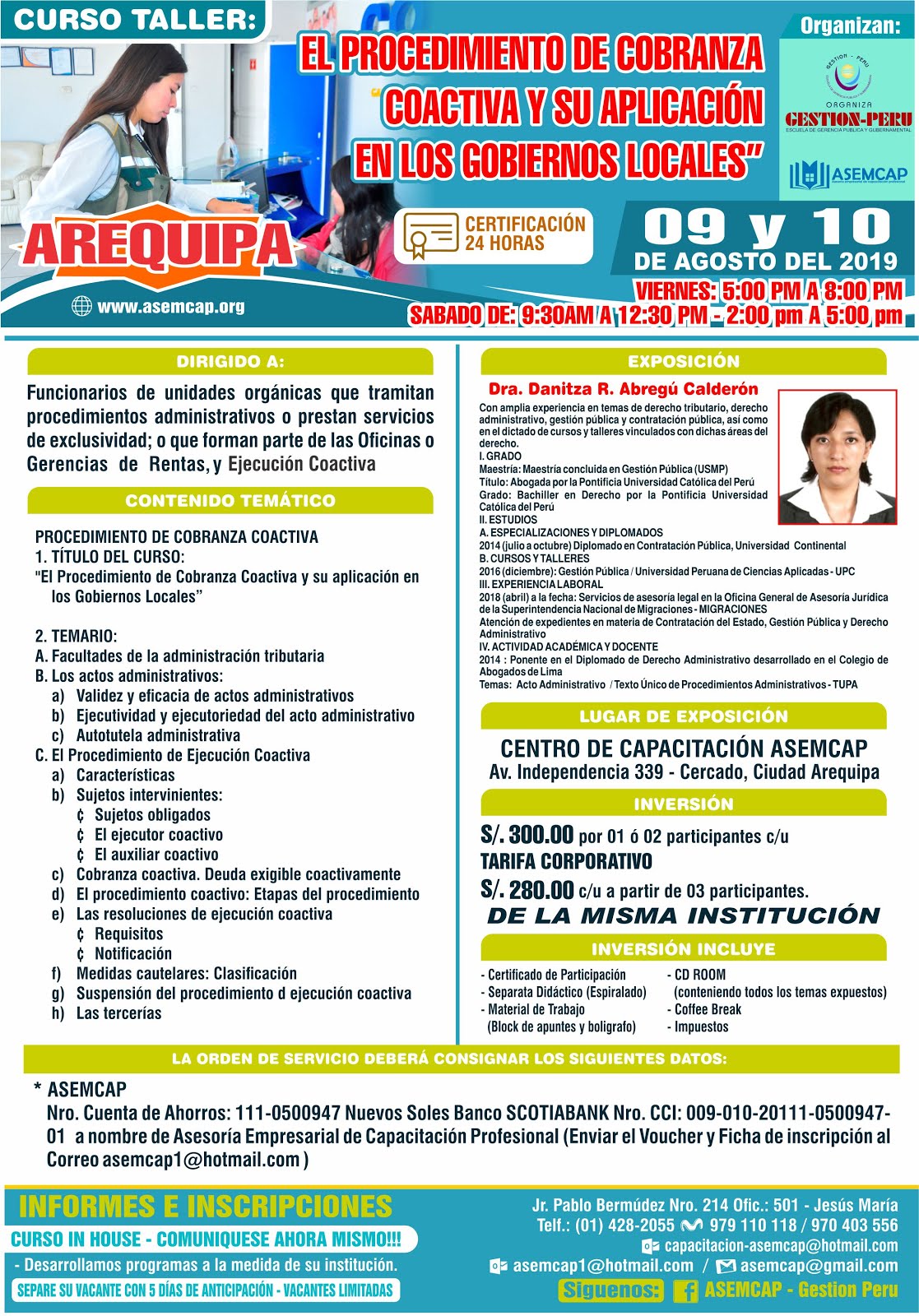 CURSO EN AREQUIPA - COBRANZA COACTIVA 9 Y 10 DE AGOSTO 2019