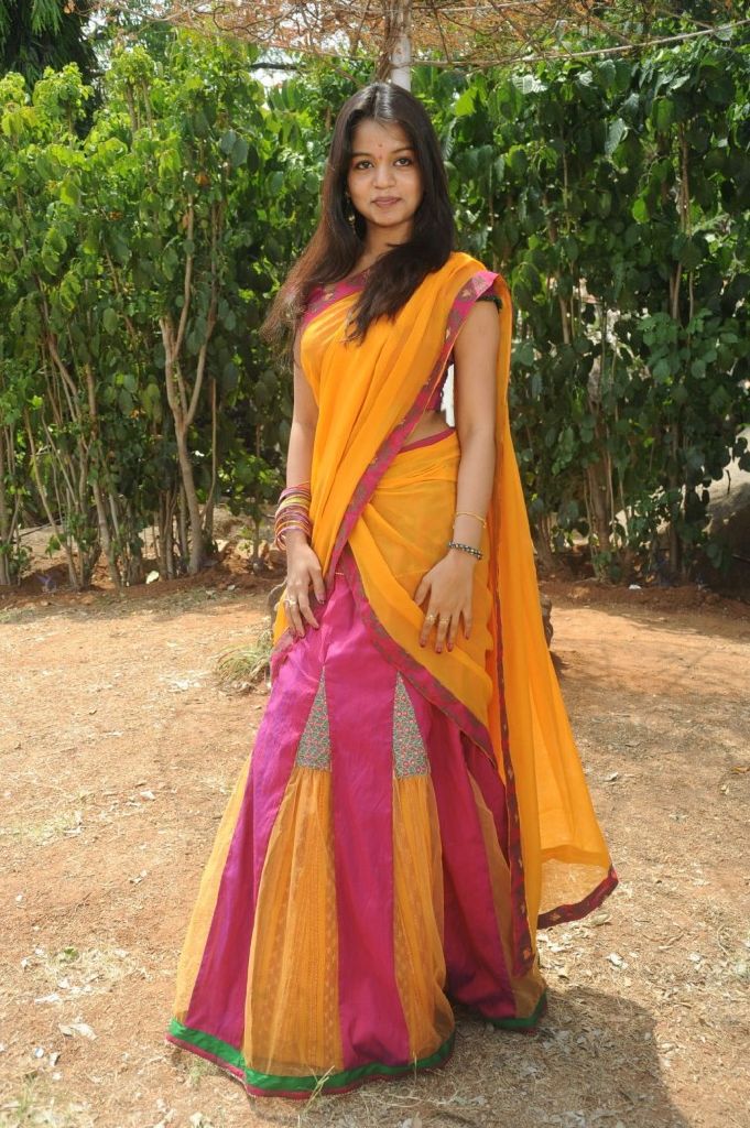 Bhavya New Telugu Actress Looking Cute In Half Saree