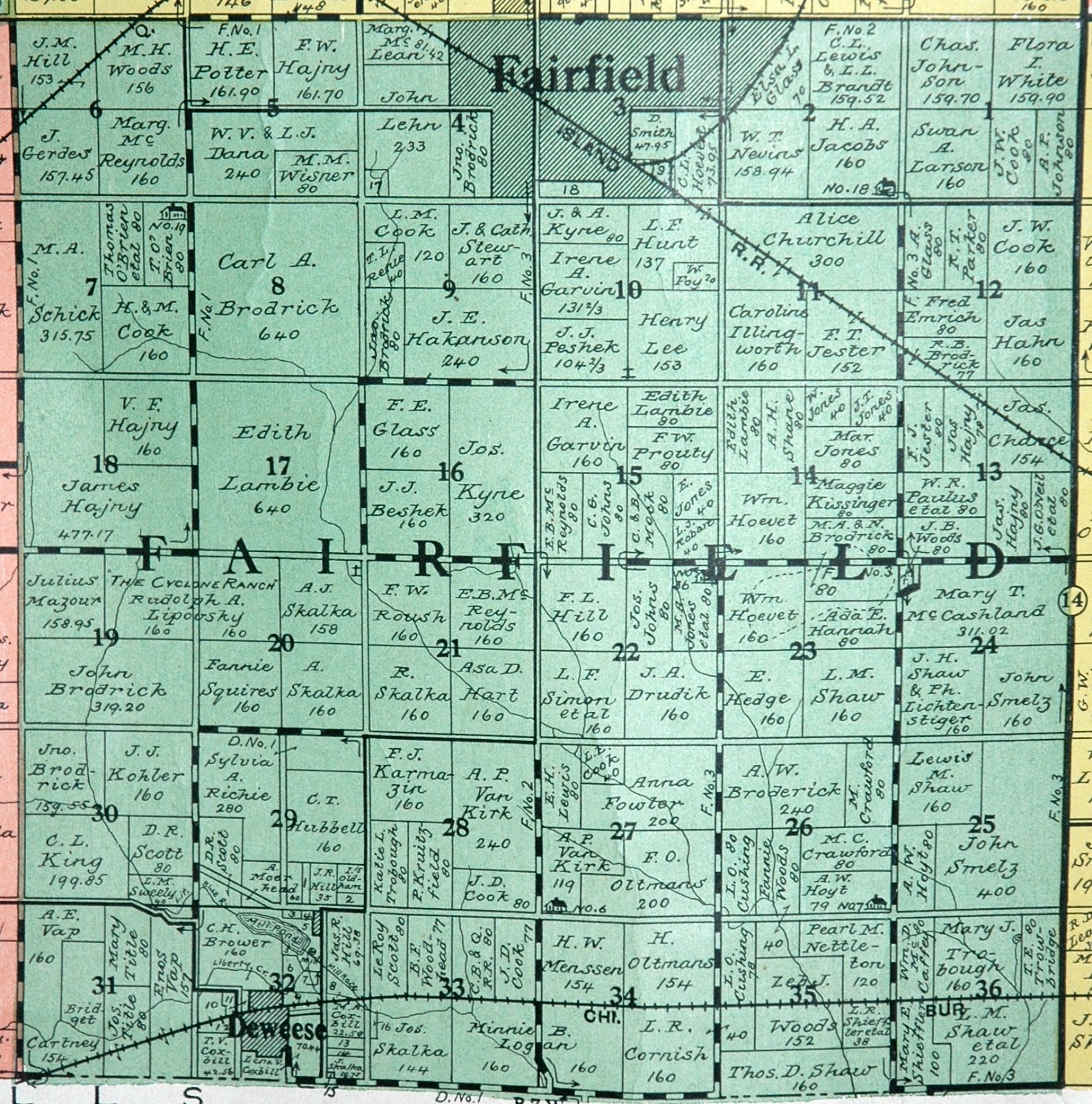 Sutton Nebraska Museum 1925 Plat Map of Fairfield Township, Clay County
