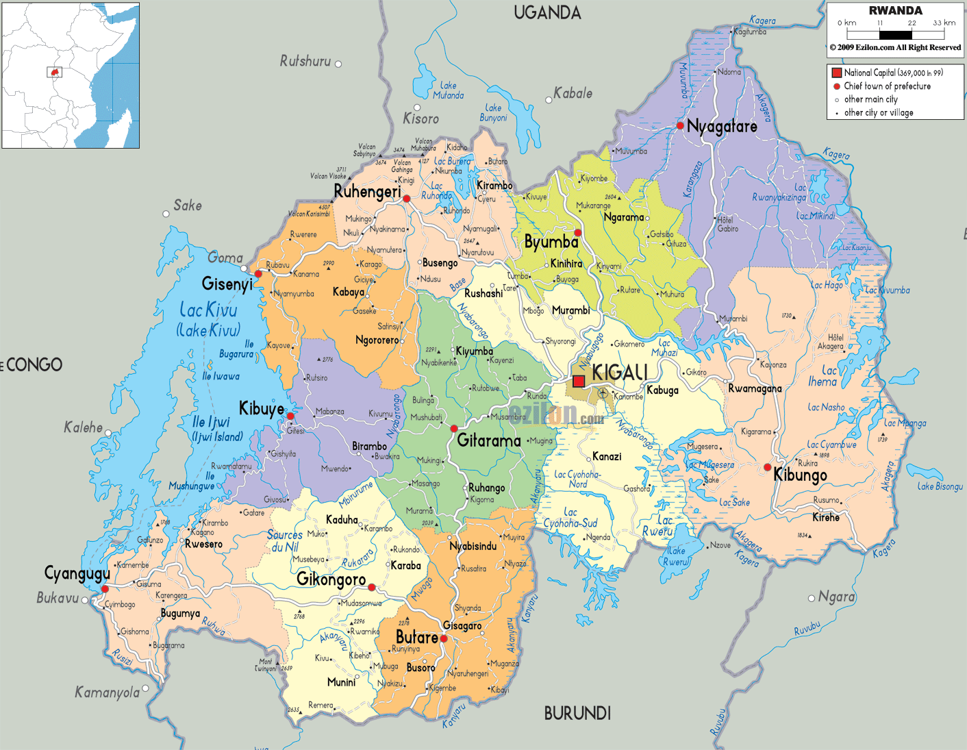 RWANDA - GEOGRAPHICAL MAPS OF RWANDA