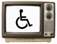 Photo of an old-style TV set with the wheelchair symbol on the screen