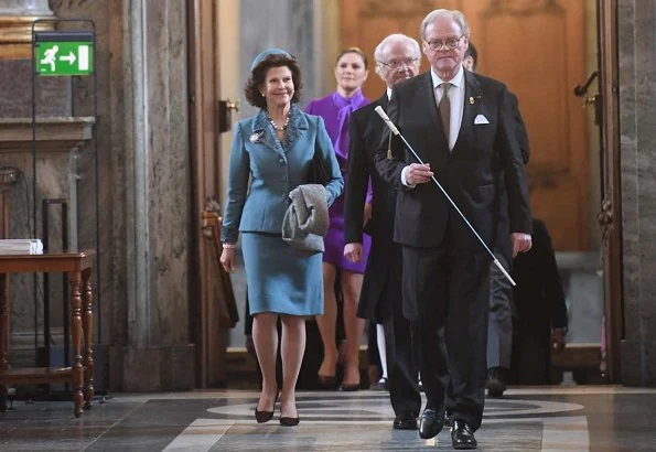 Queen Silvia, Princess Victoria, Princess Estelle, Prince Carl Philip, Princess Sofia, Chris O'Neill at Te Daum for Princess Adrienne Josephine Alice