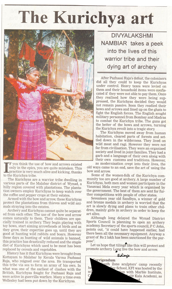 Published works: Kurichya Tribes and their art of archery. 