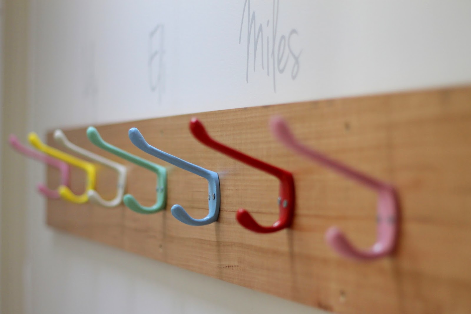living, loving, laughing... a school bag hook wall // getting