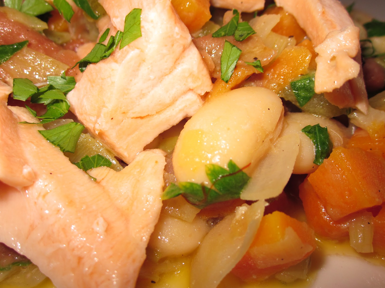Vanilla Poached Salmon with Borlotti and Butter Beans
