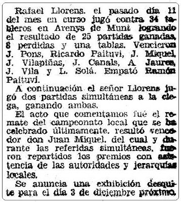 Recorte de Mundo Deportivo del 24 de noviembre de 1944 sobre Rafael Llorens