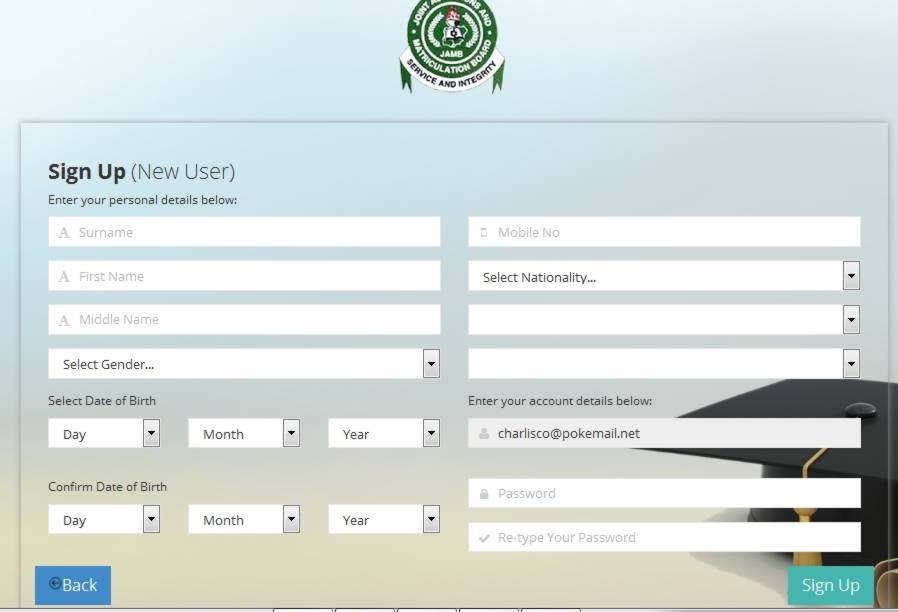 2017 JAMB Profile Creation Details; Login; get Confirmation Code