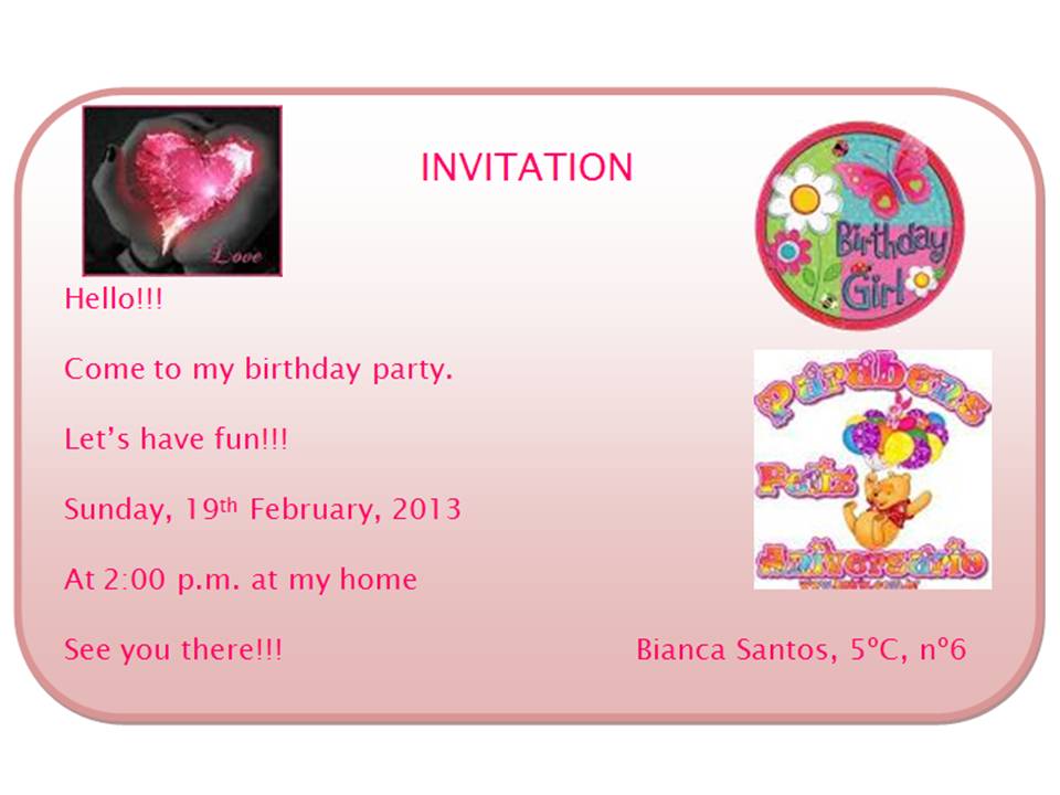 COOL ENGLISH 4 U Invitation cards by 5th graders class B