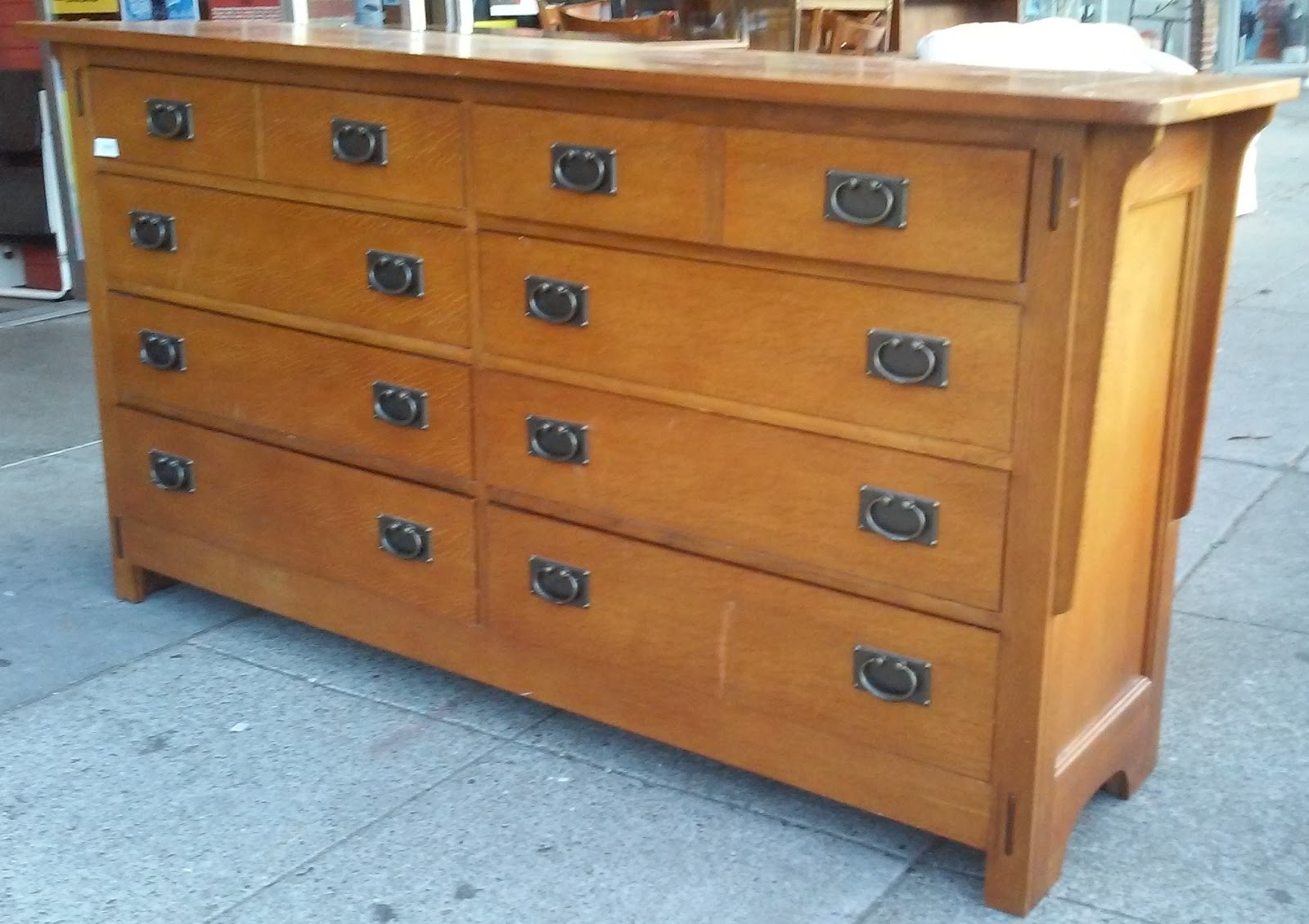 UHURU FURNITURE & COLLECTIBLES SOLD 11444 Hooker Mission Oak 36" x 70" Wide 8Drawer Dresser