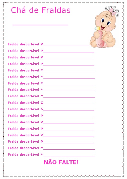 CANTINHO DA TIA FÊ: LISTA DE CHÁ DE FRALDAS