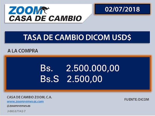 Zoom fijó operaciones con remesas a Bs. 2.500.000 por dólar este lunes Zoom fijó operaciones con remesas a Bs. 2.500.000 por dólar este lunes