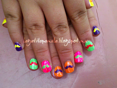 neon mustache nails