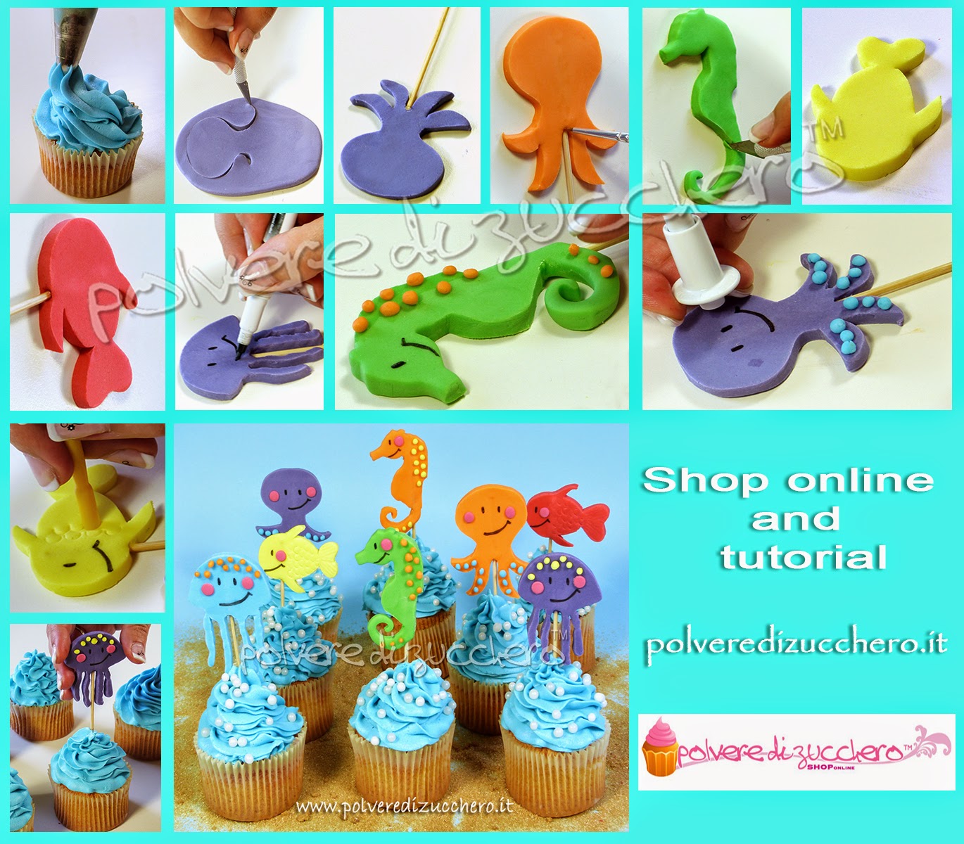 tutorial cupcakes animaletti marini polvere di zucchero crea e decora de agostini