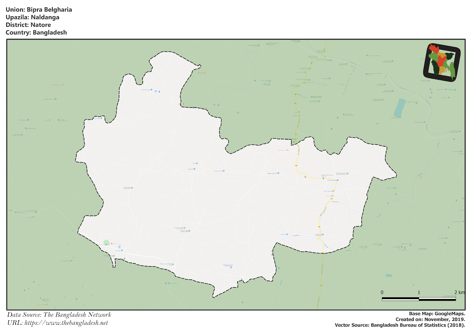 Map of Bipra Belgharia of Natore, Bangladesh.