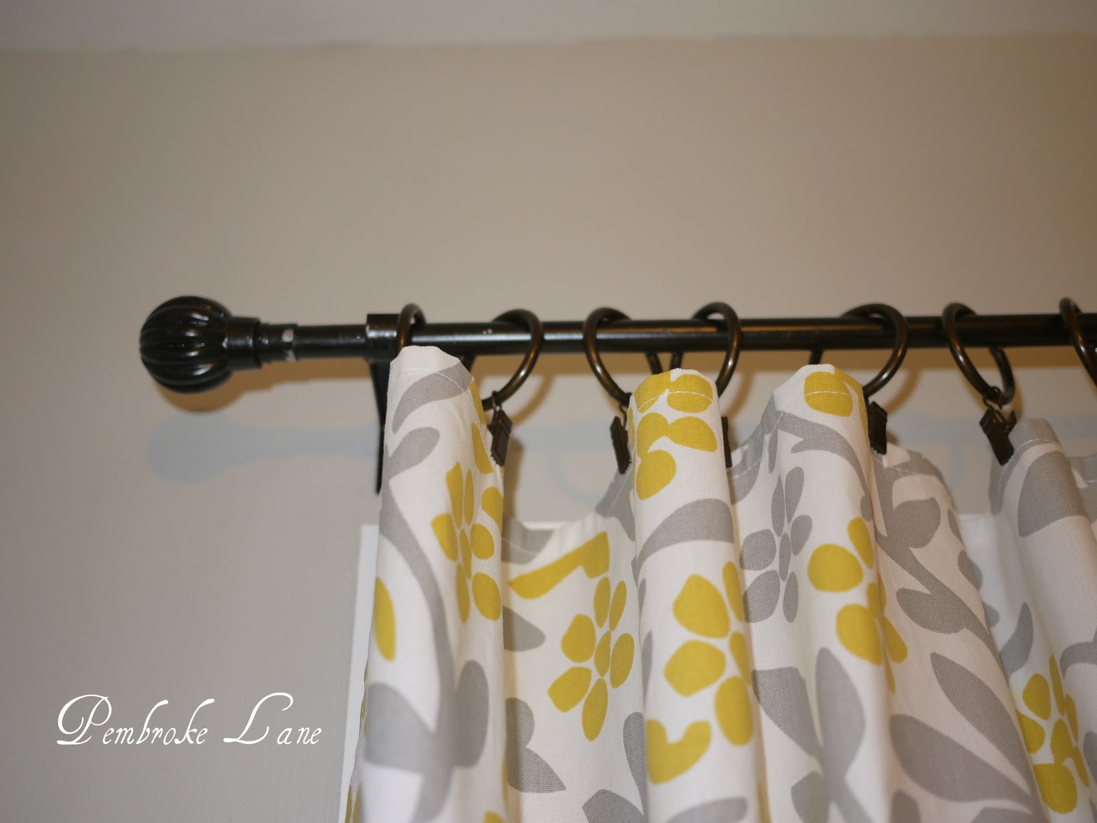 Pembroke Lane Spraypainting Curtain Rods and DIY Tablecloth into Curtains