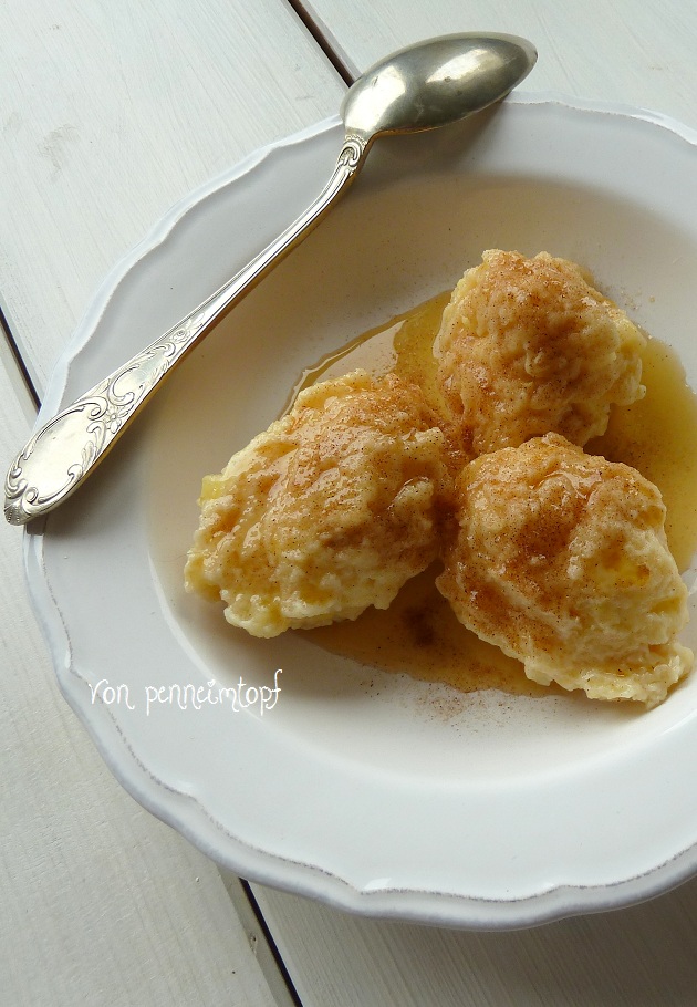 Penne im Topf: Apfelklöße mit gebräunter Butter und Zimtzucker