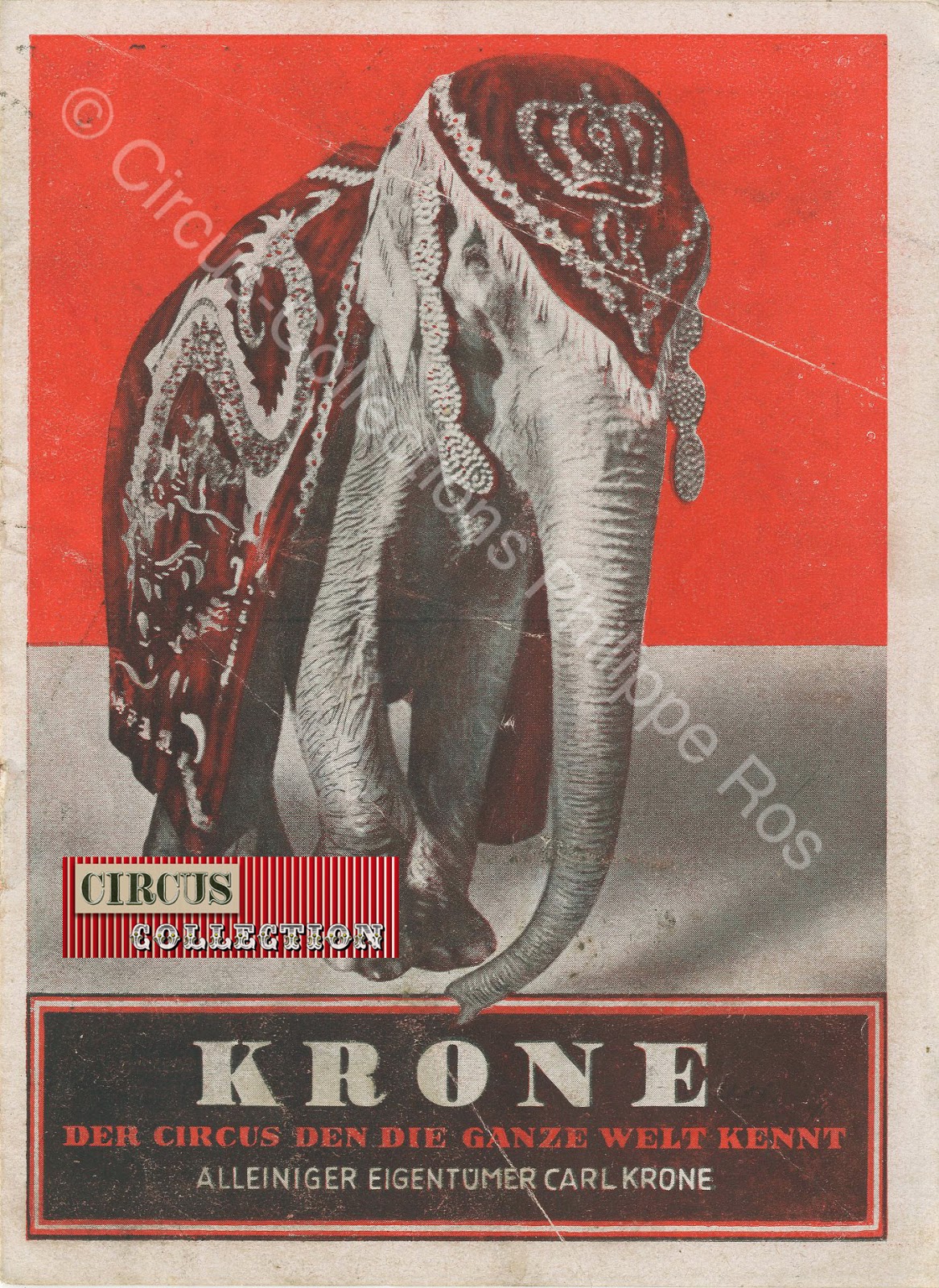 Programme du Kronebau circus de Munich, un éléphant richement harnaché en couverture