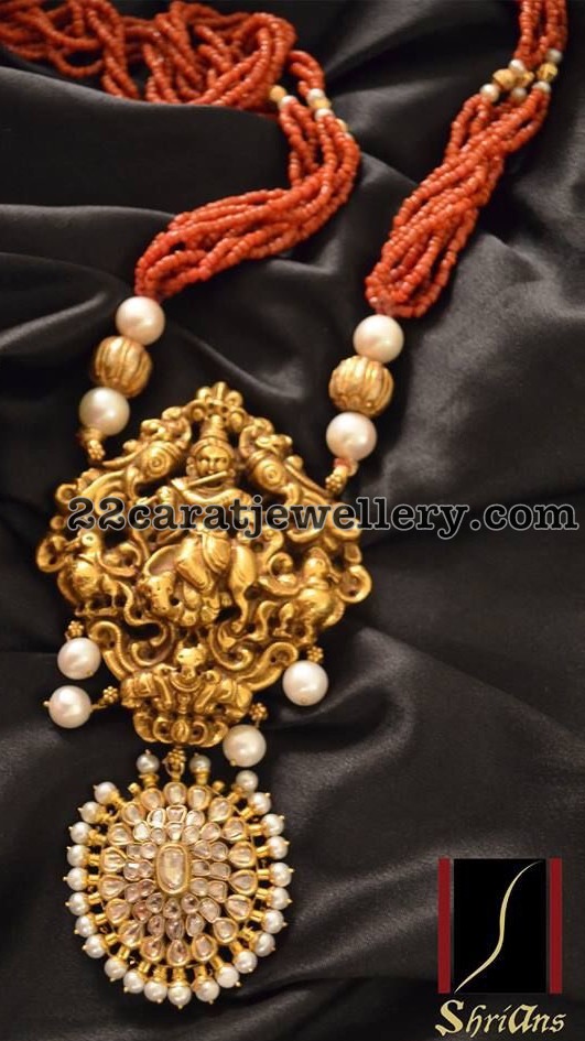 Coral Beads Set with Lord Krishna Pendant Jewellery Designs
