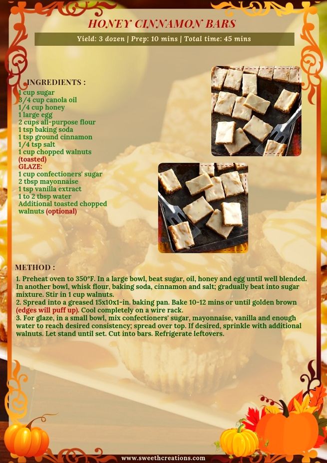 SHC 15 BEST HOMEMADE AUTUMN DESSERT RECIPES HONEY CINNAMON BARS RECIPE