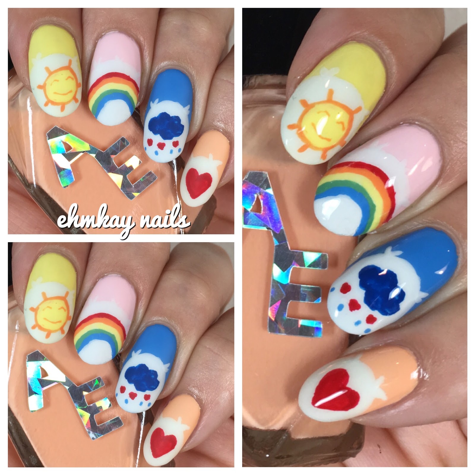 ehmkay nails: 80s Nail Art: Care Bears Nail Art