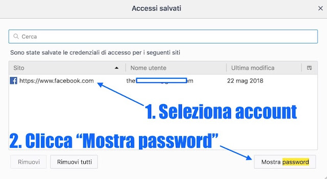 impostazioni di firefox dove sono le password di facebook