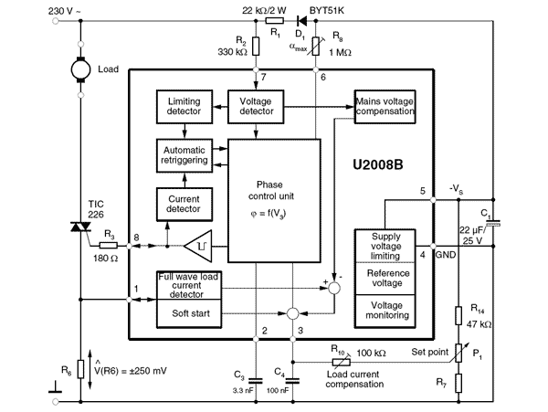 Moderate circuit Blink Controlul turatiei unui motor monofazat de 2KW cu integratul U2008B |  Scheme Electrice