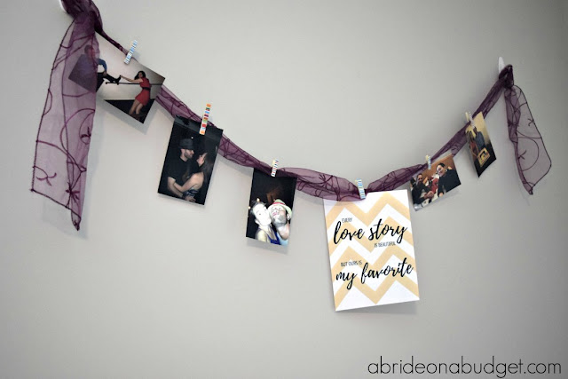 Want something fun to hang at your wedding reception? Make this BEAUTIFUL -- and easy -- DIY Photo Banner by www.abrideonabudget.com. Plus, it comes with a FREE Kate Spade-esque "Every love story is beautiful but ours is my favorite" photo printable.