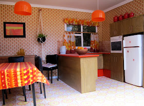 Modern dolls' house miniature 1970s-style kitchen.