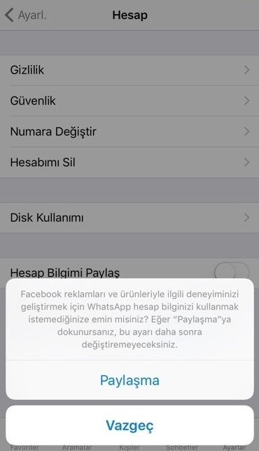 whatsapp hesap bilgi paylasimi nasil kapatilir ios