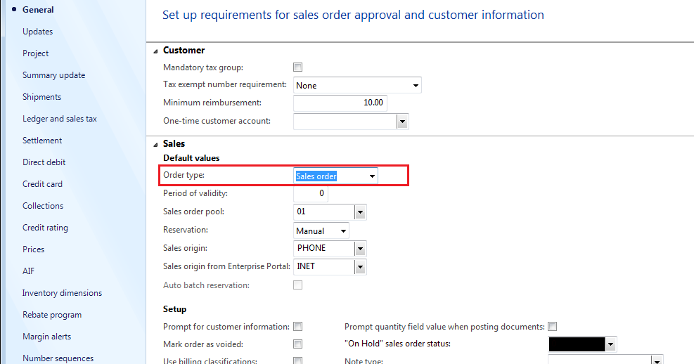 Sales order types in AX 2012 R3