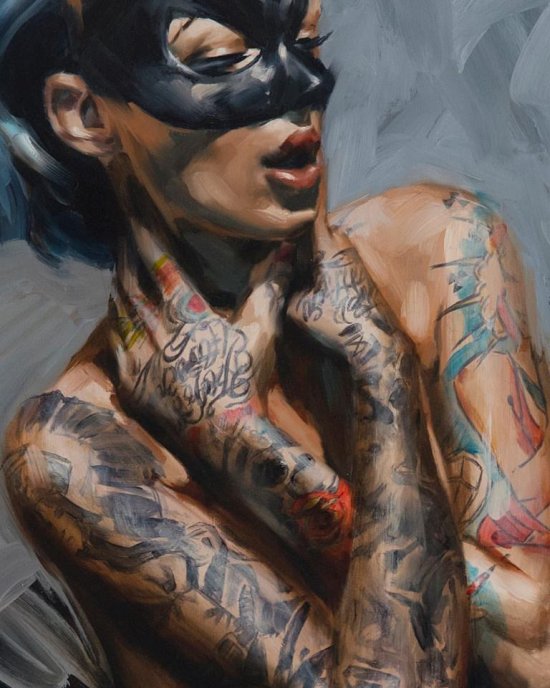 Chris Guest pinturas retratos mulheres tatuadas pin-ups tatuagem sensuais fortes