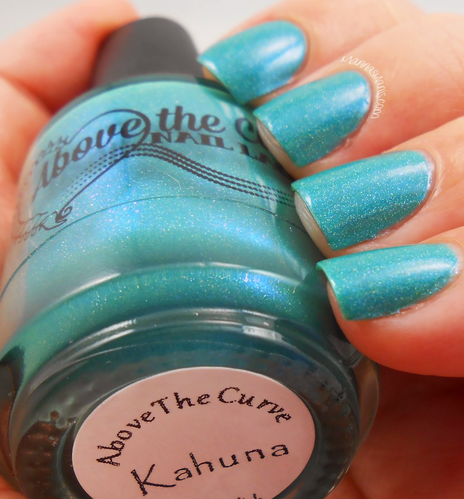 above the curve kahuna, teal holographic indie nail polish