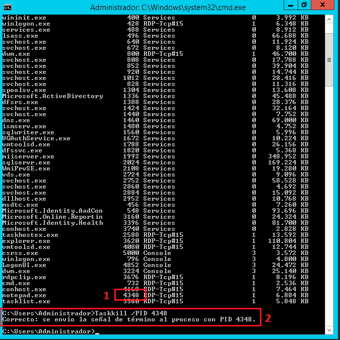 Pantallazos.es Windows CMD Listar y cerrar procesos activos en un