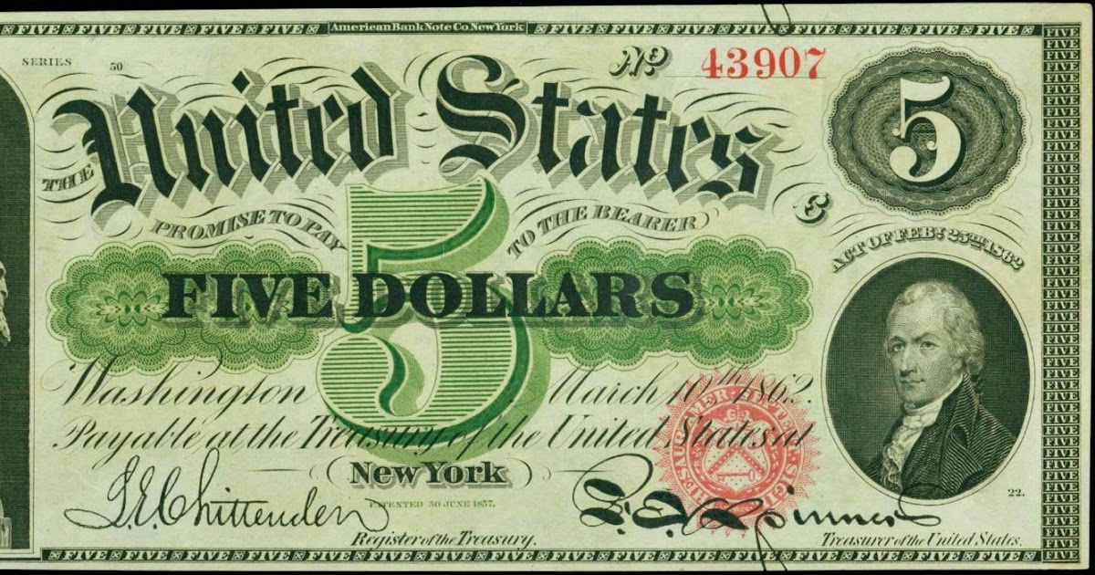 1862 Five Dollar Legal Tender NoteWorld Banknotes & Coins Pictures