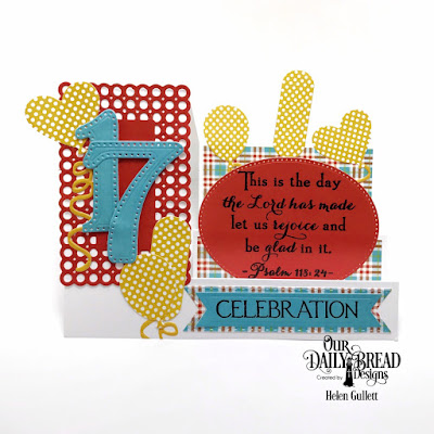 Our Daily Bread Designs Stamp Set: Celebration, Custom Dies: Large Numbers, Side Step Card, Balloons and Streamers, Circle Scalloped Rectangles, Pennant Flags, Double Stitched Pennant Flags, Pierced Ovals,Paper Collection: Birthday Brights