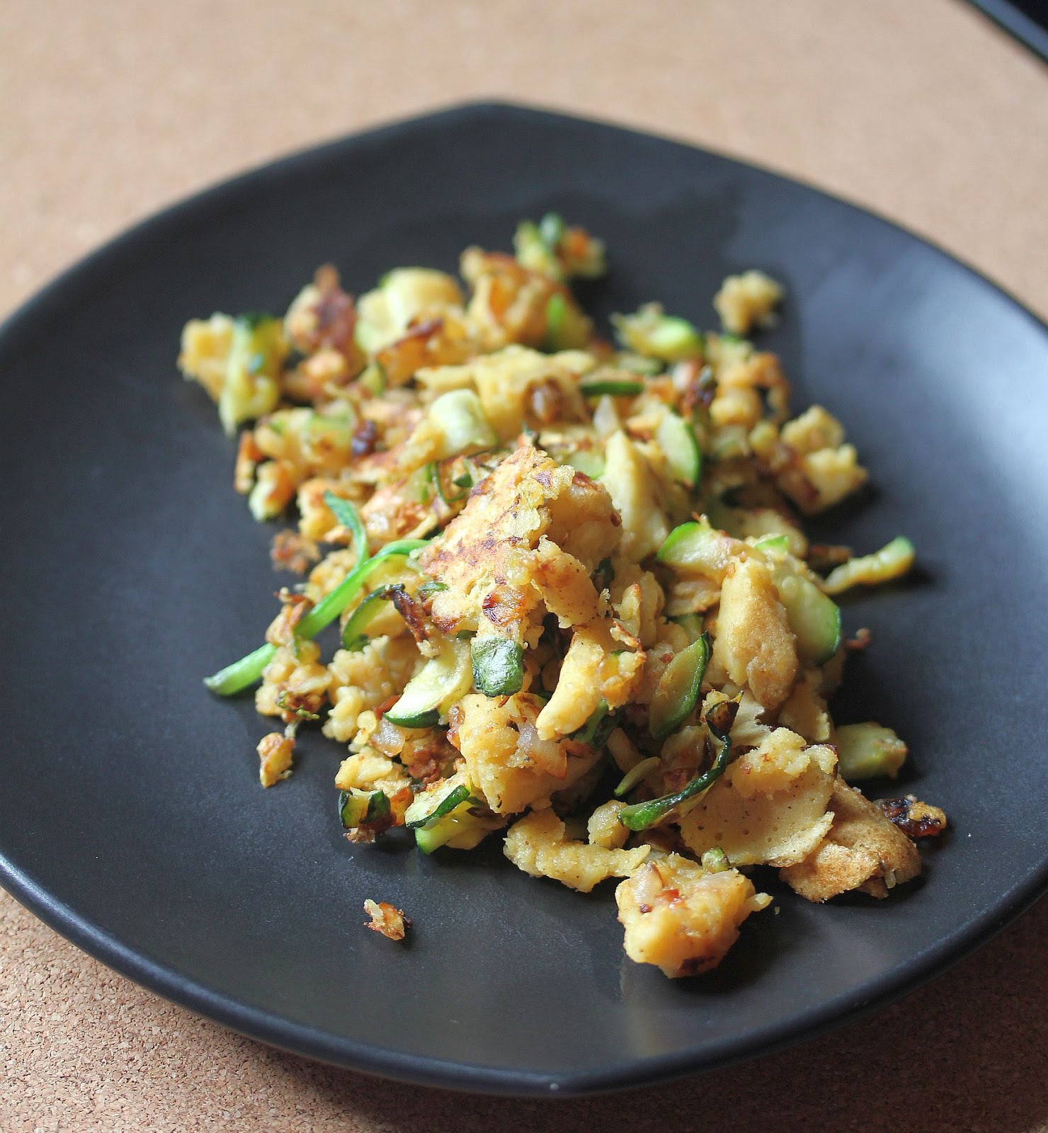 Vegan Chickpea Flour Scrambled "Eggs" with Spinach and Zucchini