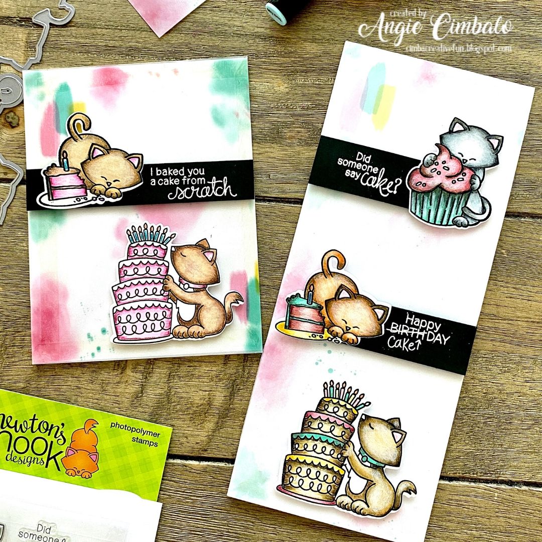 Newton Loves Cake Cards by August Guest Designer Angie Cimbalo | Newton Loves Cake Stamp Set by Newton's Nook Designs #newtonsnook #handmade