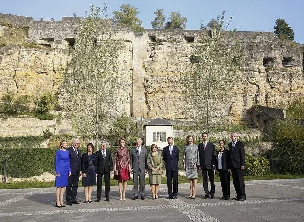 Queen Mathilde, Grand Duchess Maria Teresa and Hereditary Princess Sophie attend meeting at Neumunster Abbey in Luxembourg