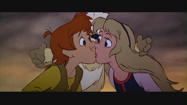 Taran kissing Eilonwy Black Cauldron 1985 animatedfilmreviews.filminspector.com 