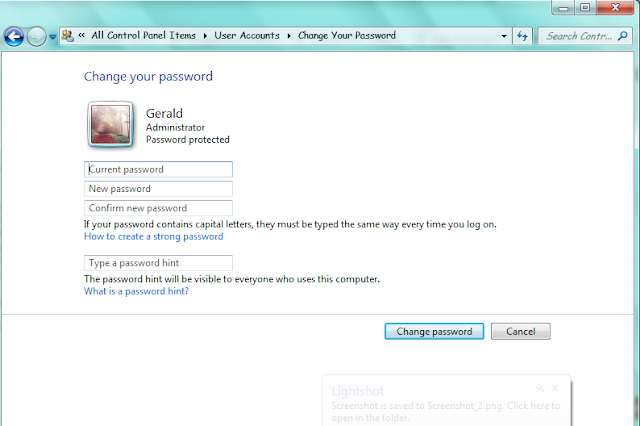 Cara Membuat Password Dan Cara Mengubah Password  Di Windows 7