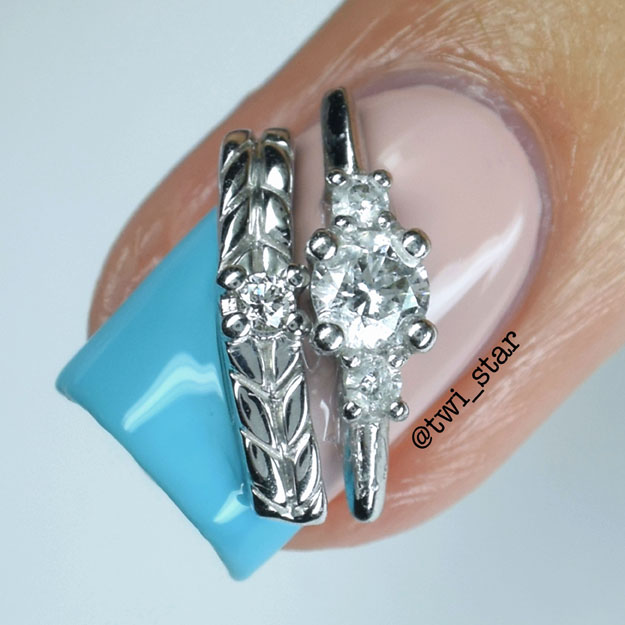 Something Blue wedding mani featuring James Allen Ring nail charms