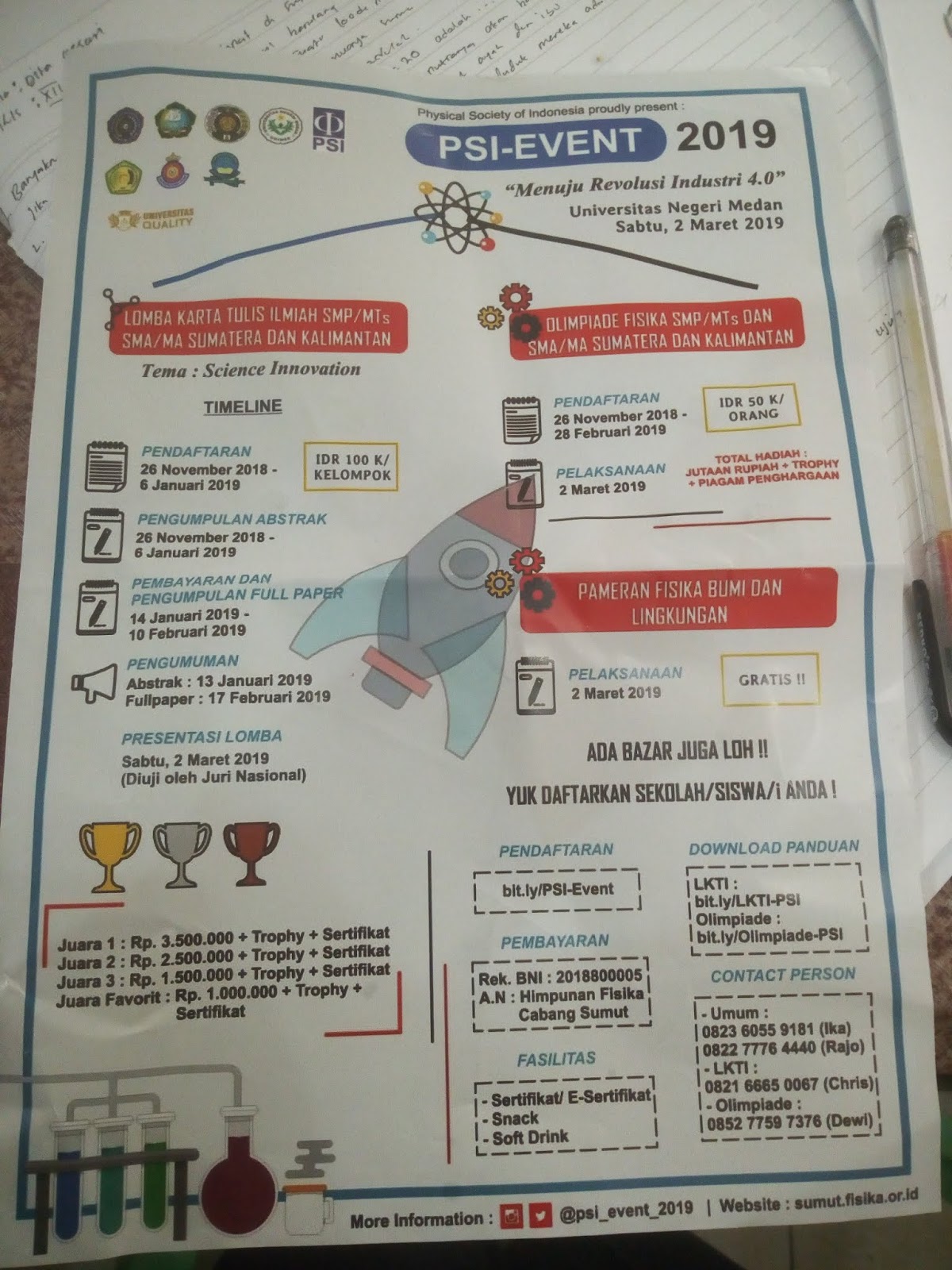 PSI-EVENT 2019:OLIMPIADE FISIKA, PAMERAN FISIKA,LOMBA KARYA TULIS