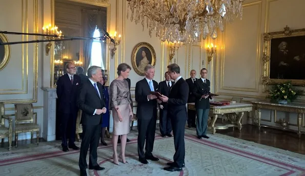 Queen Mathilde of Belgium and King Philippe of Belgium, Belgian Vice-Prime Minister and Foreign Minister Didier Reynders and Baron Serge Brammertz 