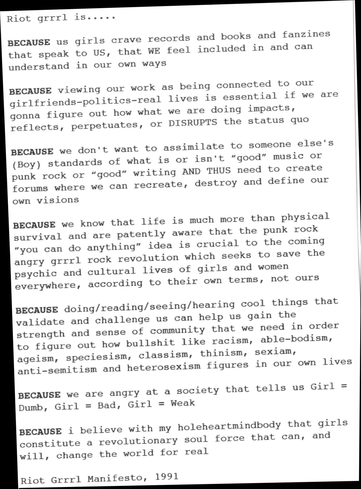 DESIGN CONTEXT RIOT GRRRL manifesto content