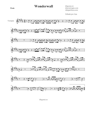 Partitura Wonderwall de Oasis para TROMPETA y Fliscorno en Si bemol sheet music fot Trumpet and Flugelhorn