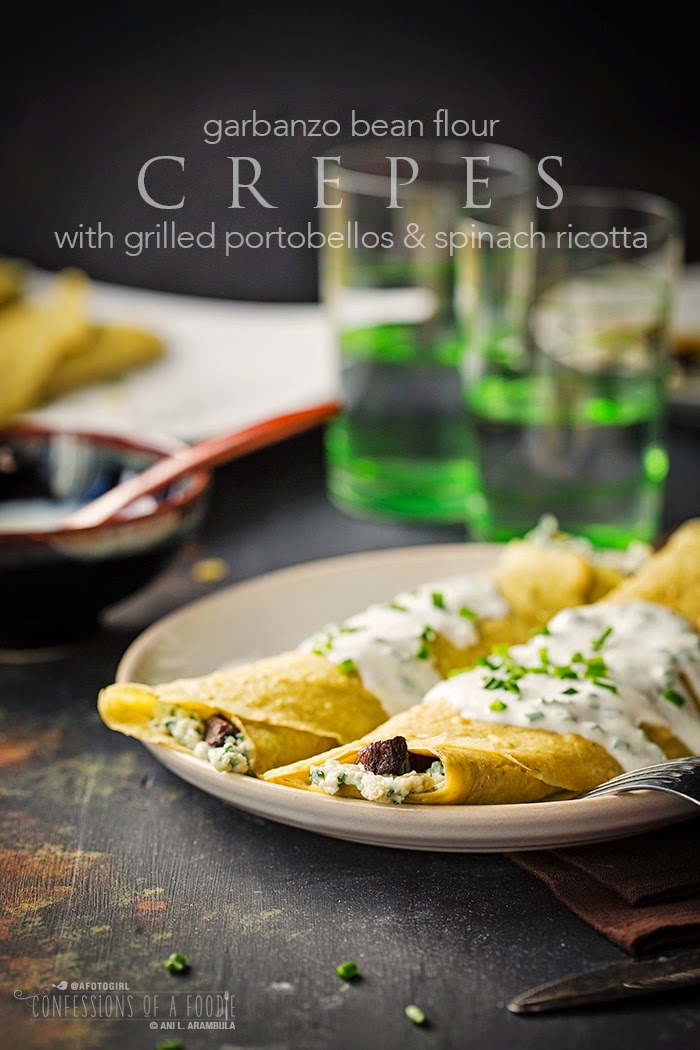 Garbanzo Bean Crepes with Grilled Portobellos and Spinach Ricotta {
